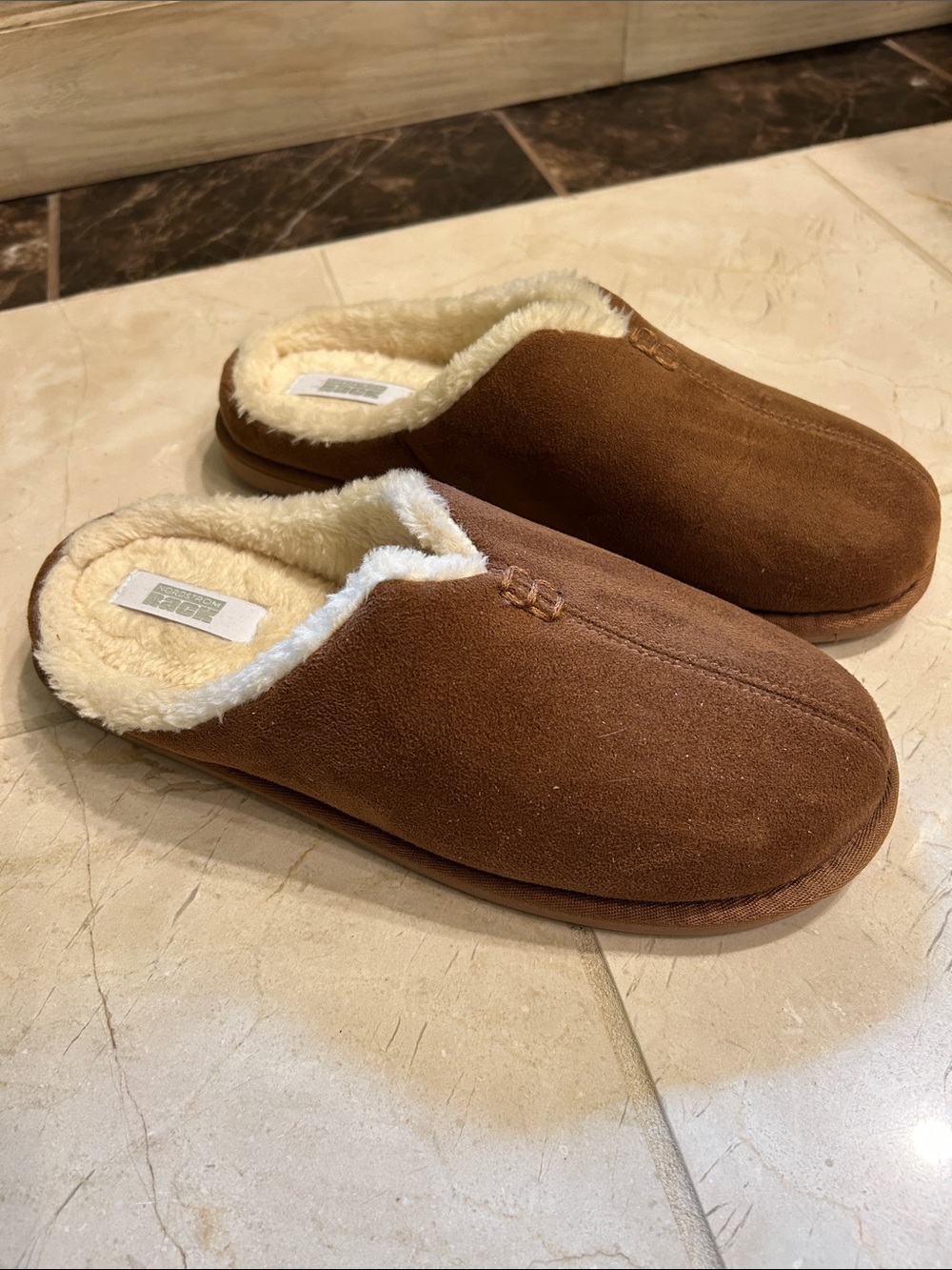 Men's Suede Fleece-Lined Slip-On Loafers - Chestnut Brown